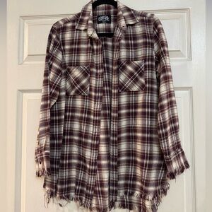 Central Park West Burgundy Plaid Flannel Shirt